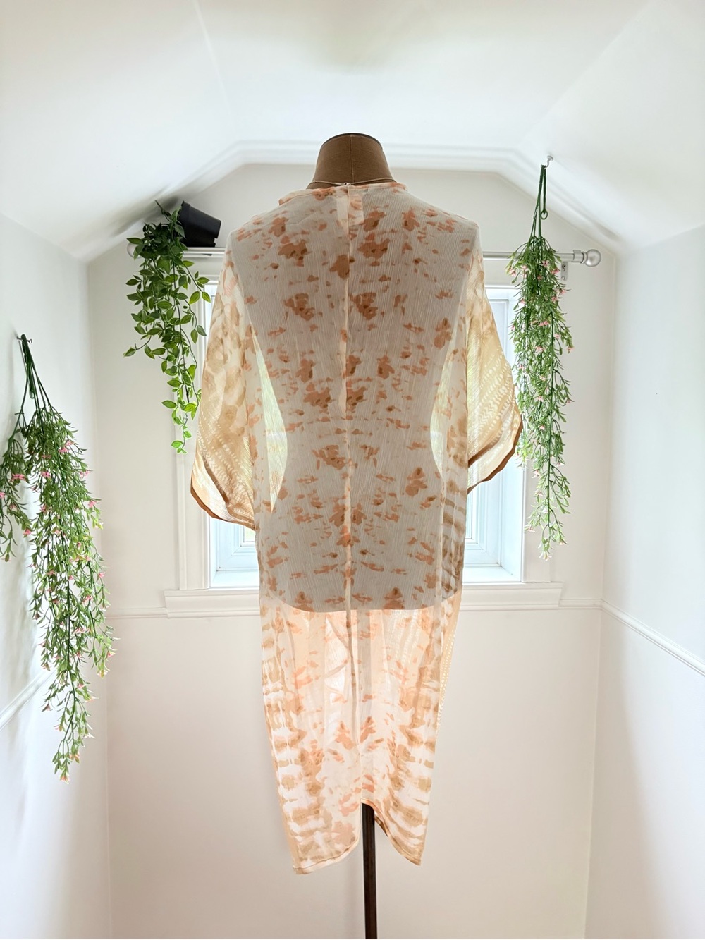 INC International Concepts Sheer Floral Tie-Front Cover-Up in Cream and Beige - Picture 3 of 4